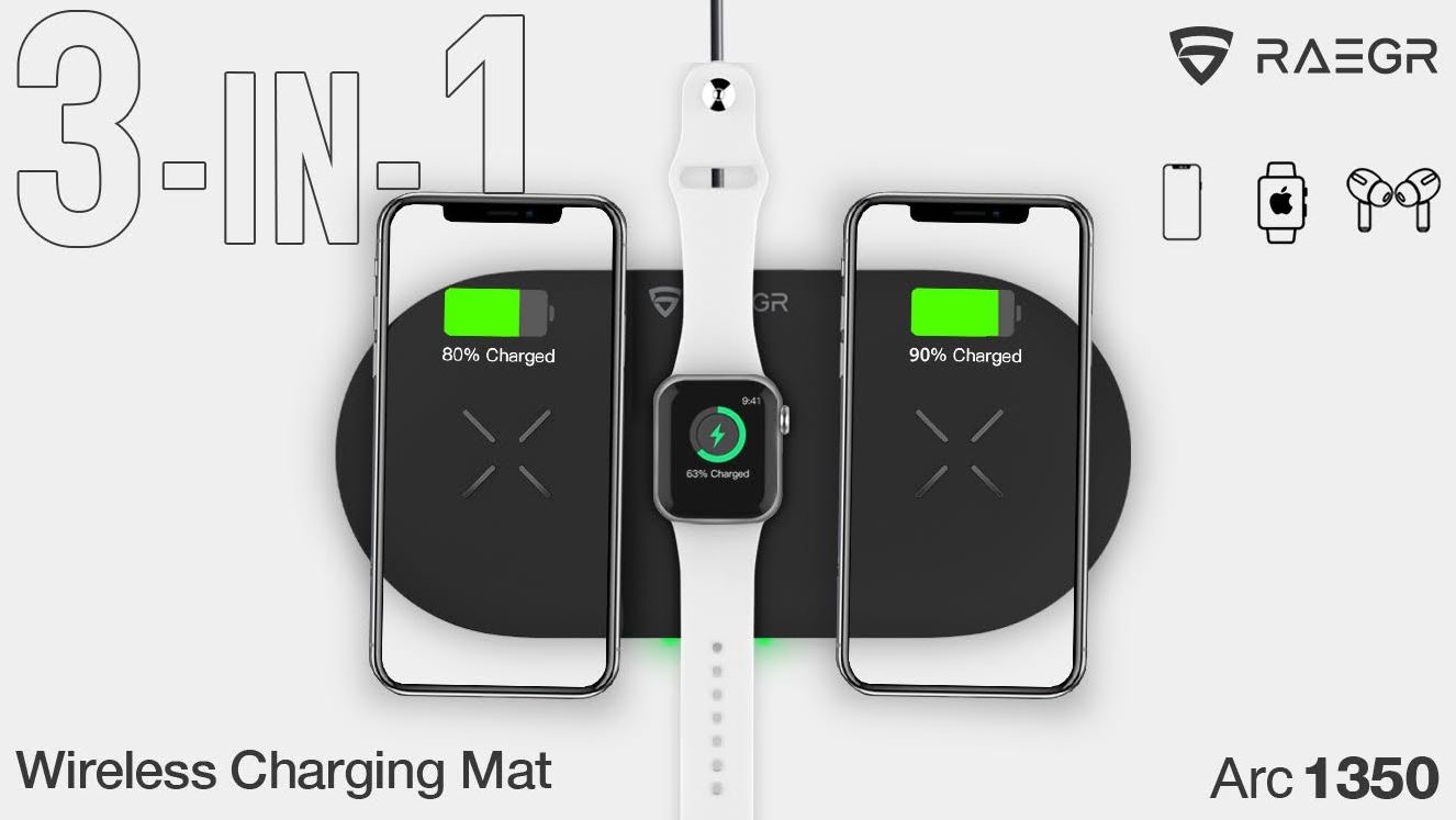 RAEGR launches Arc 1350 3 in 1 Triple Wireless Charging Mat for Phones Apple Watch and Airpod