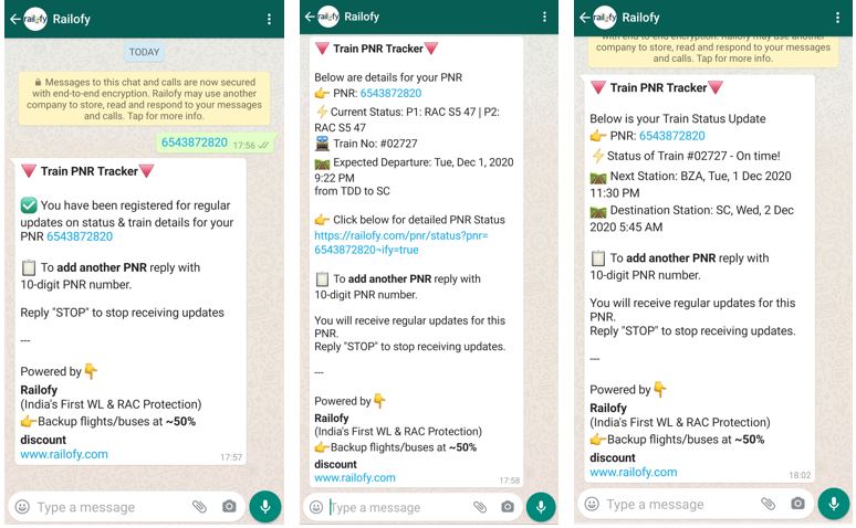 Railofy brings train PNR status to WhatsApp