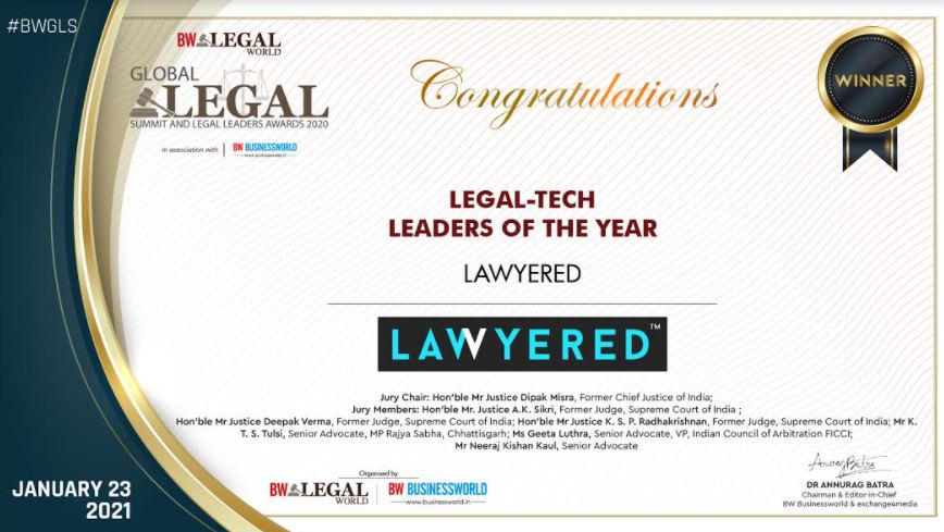 Lawyered wins award for the best Legal Tech Leaders of the Year in 2020